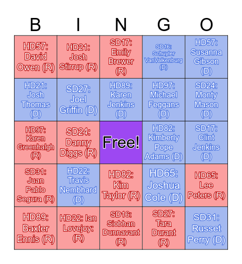 2023 Election Night Bingo Card