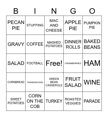 HAPPY THANKSGIVING Bingo Card