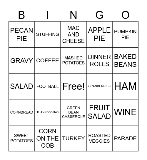 HAPPY THANKSGIVING Bingo Card