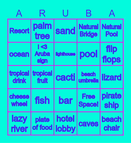 Vacation Bingo- Aruba Edition Bingo Card