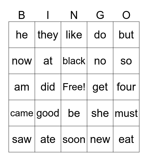 Sight Words 2 Bingo Card