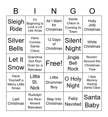 1. Christmas Songs (Regular) Bingo Card