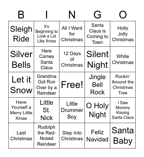 1. Christmas Songs (Regular) Bingo Card