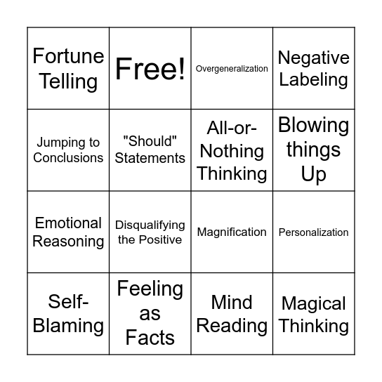 Cognitive Distortions Bingo Card