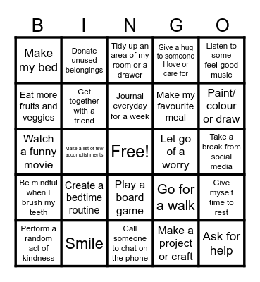 Self Care Bingo Card