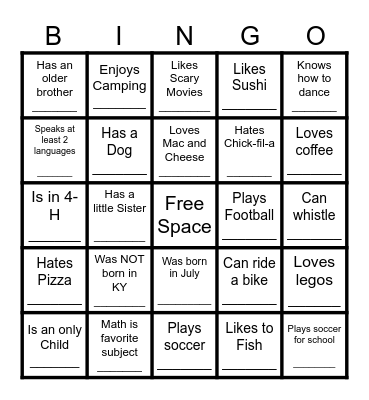 YOUTH HUMAN BINGO Card