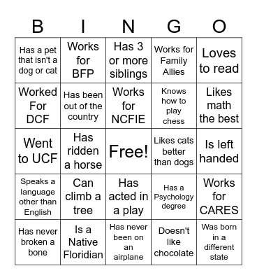 Buddy Bingo Card