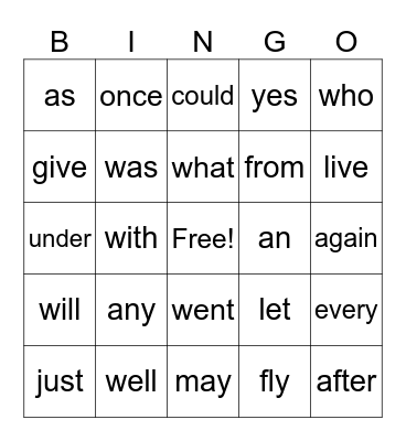 Sight Words 3 Bingo Card