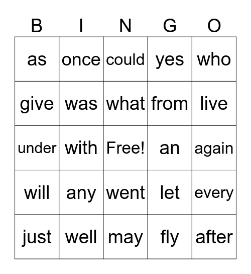 Sight Words 3 Bingo Card