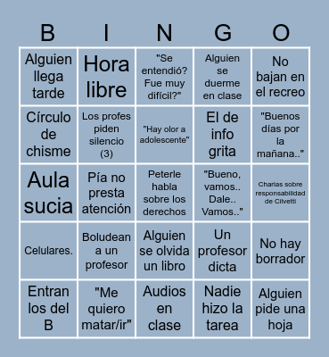 Bingo del Colegio Bingo Card