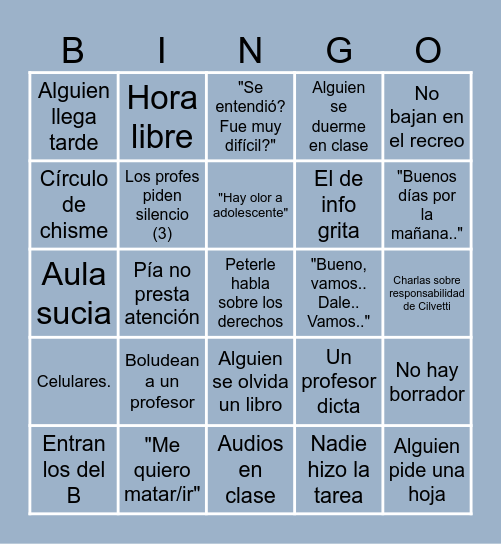 Bingo del Colegio Bingo Card