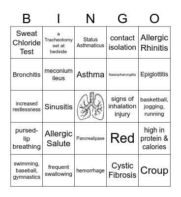 Peds Respiratory Bingo Card