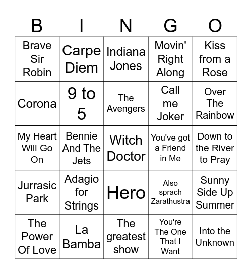 Movie Soundtrack Bingo - Five-0-Five Brewing CARD A Bingo Card