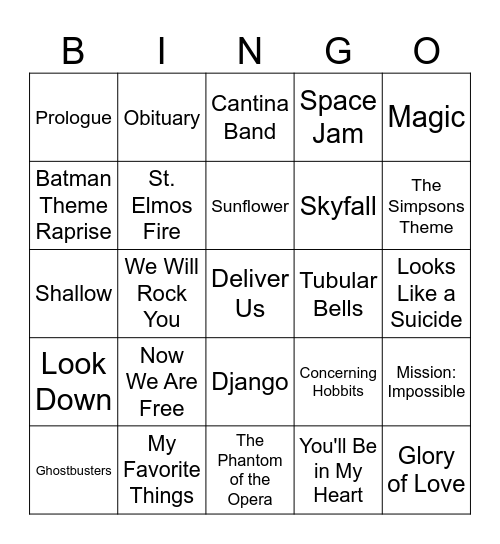 Five-0-Five Music Bingo - Movie Soundtracks 2 Bingo Card