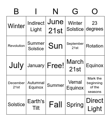 Seasons Bingo Card