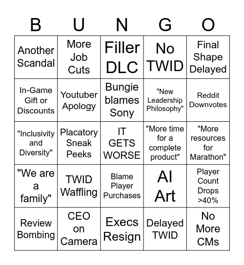 Bungo Bingo (It's Joever) Bingo Card