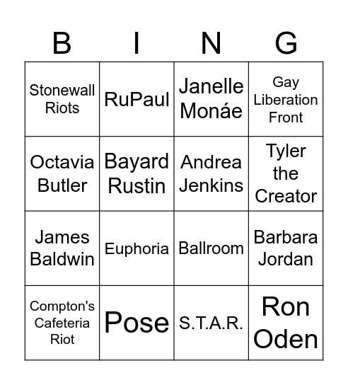 QTPOC Bingo Card