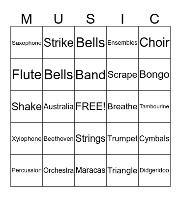 Cultural Music Bingo Card