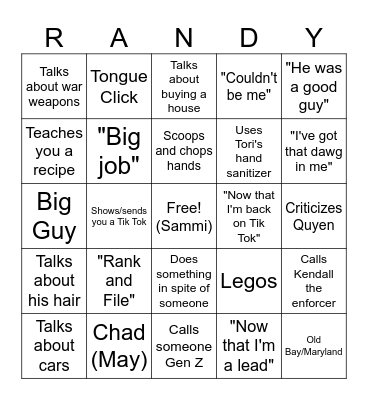 Randy Bingo Card