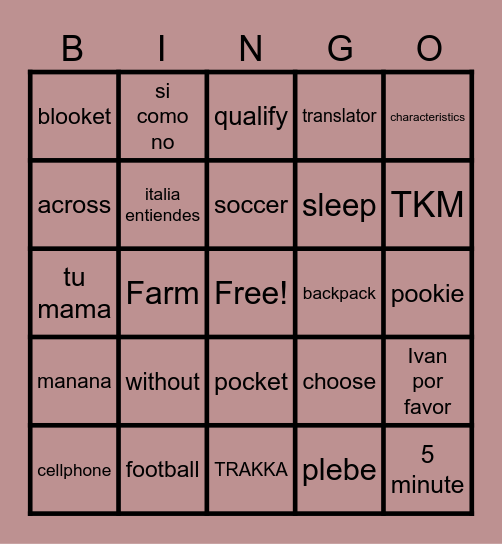 5TH PERIOD Bingo Card