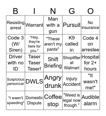 Police Bingo Card