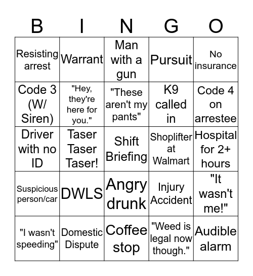 Police Bingo Card