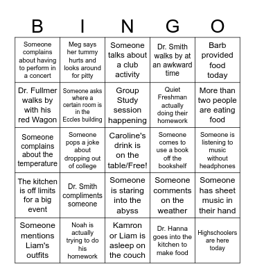 MUSIC LOUNGE BINGO Card