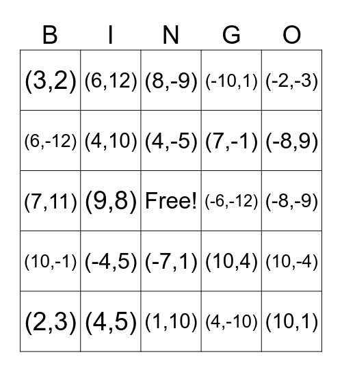 Transformations Bingo Card