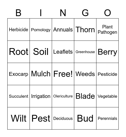 Horticulture Bingo Card