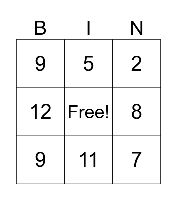 Number Bingo Card