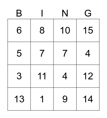 Number Bingo Card
