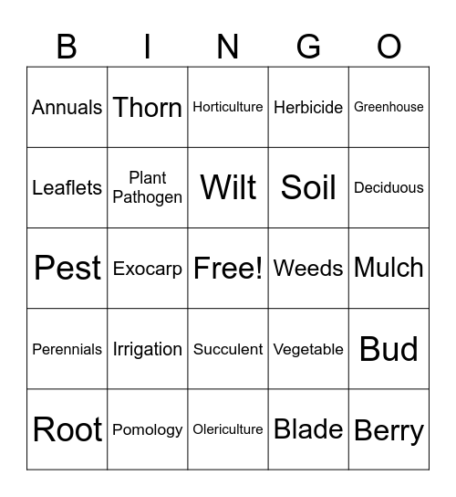 Horticulture Bingo! Bingo Card