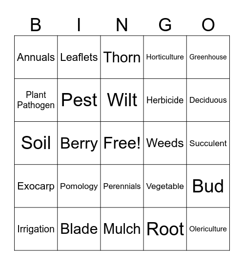 Horticulture Bingo! Bingo Card