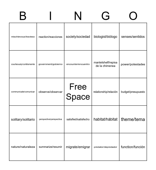 Literacy BINGO Card