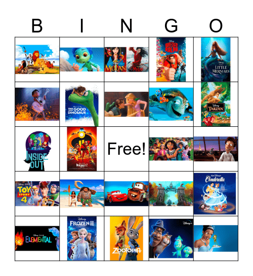 Disney Movie Bingo Card