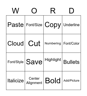 Word Processing Bingo Card