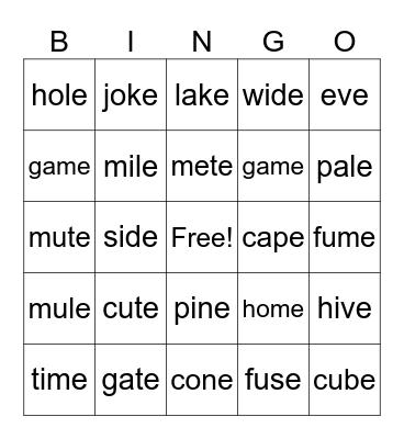 High Fluency Words Bingo Card