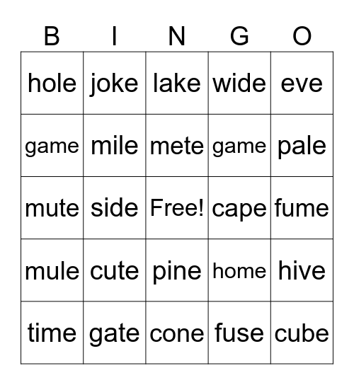 High Fluency Words Bingo Card