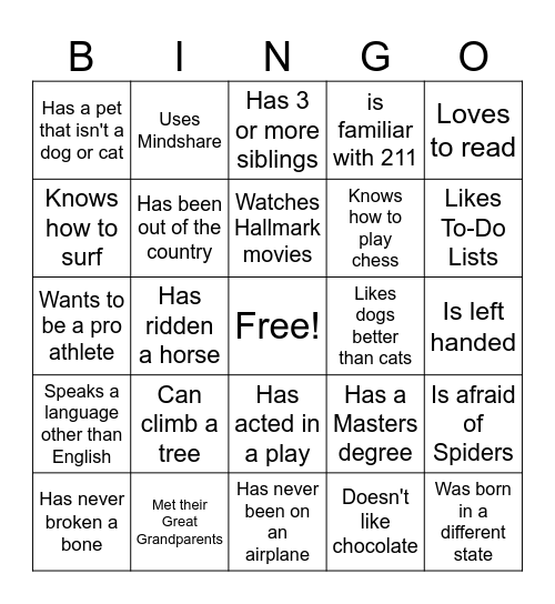 Buddy Bingo Card