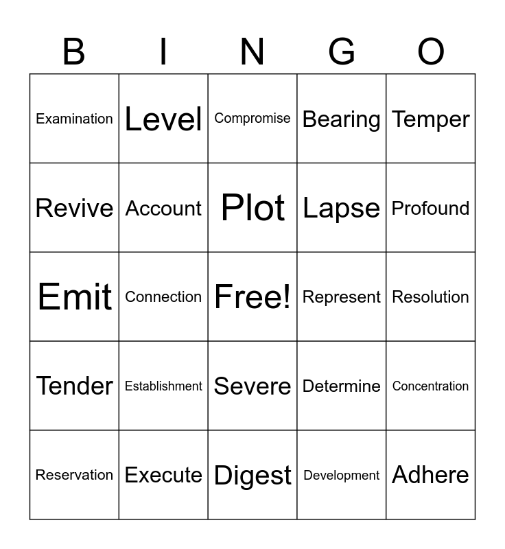 ACT Vocabulary 1-5 Bingo Card