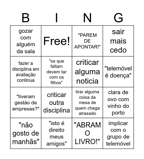 aulas de direito Bingo Card