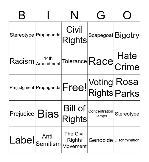 Race Bingo Card