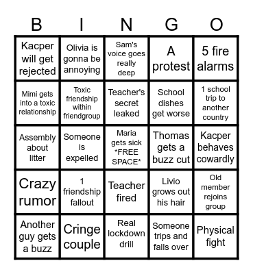 SCHOOL YEAR PREDICTIONS BINGO Card