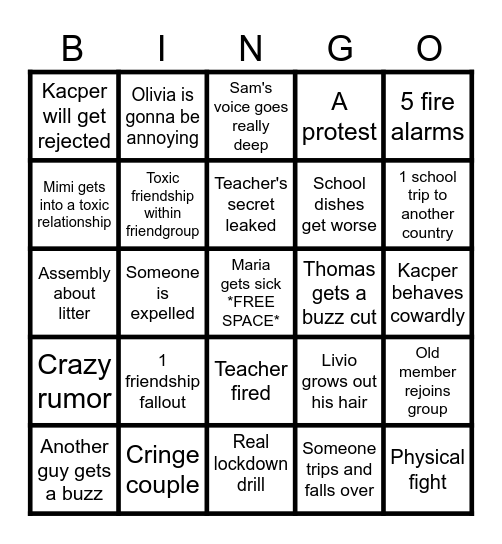 SCHOOL YEAR PREDICTIONS BINGO Card