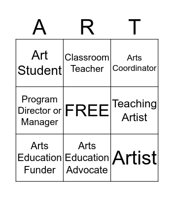 Arts Ed Happy Hour Bingo Card