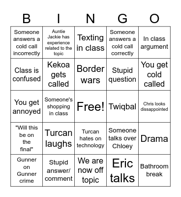 CJ's Nov 2 Bingo Card