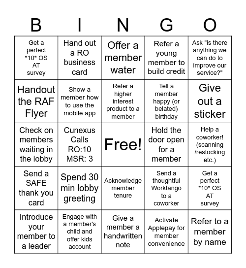 Hospitality BINGO Card