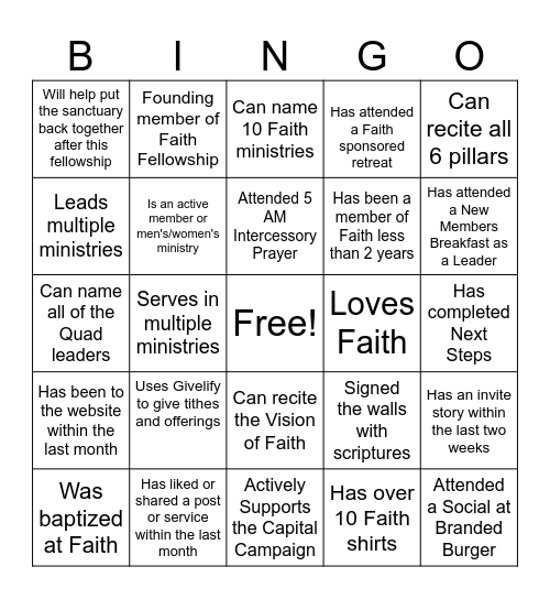 Faith Fellowship Bingo Card