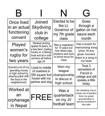 Manager Fun Facts Bingo Card