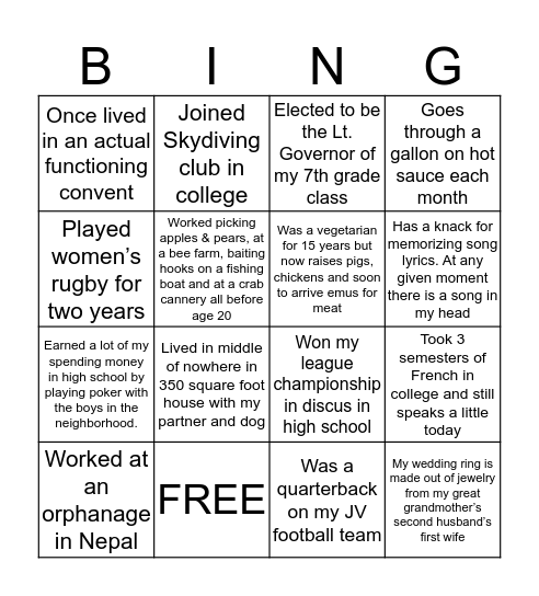 Manager Fun Facts Bingo Card